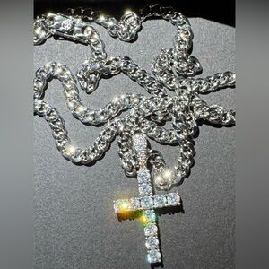New Cross cubic Zirconia with 14k gold 18 inch chain